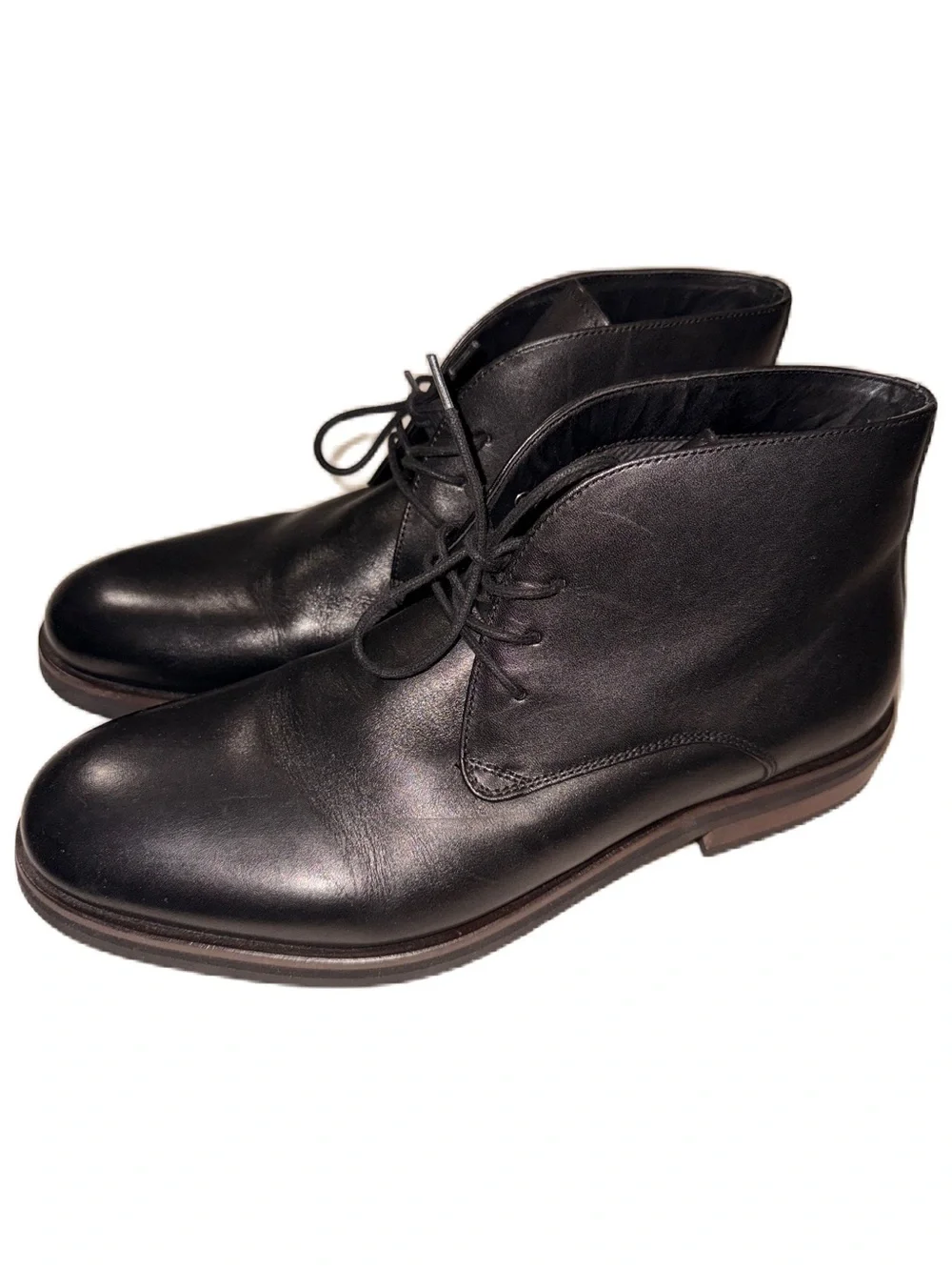 Saks Fifth Avenue Men's 12M Black Leather Chukka Boots Classic Dress Shoes EUC